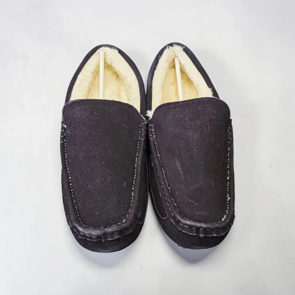 Cuiapl Mens Moccasin Slippers Black Suede Warm Fur Lined House Loafers Size 10 N